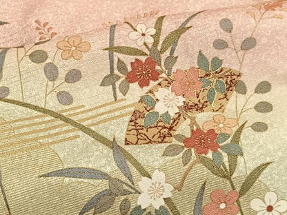 平和屋着物■訪問着 地紙花文 たたき染め 金彩 正絹 逸品 BAAW7631hv