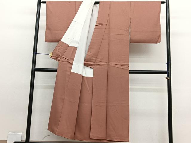 平和屋着物■本草木染作家 瑞寶 色無地 紋意匠 纁色 正絹 逸品 BAAW7647hv