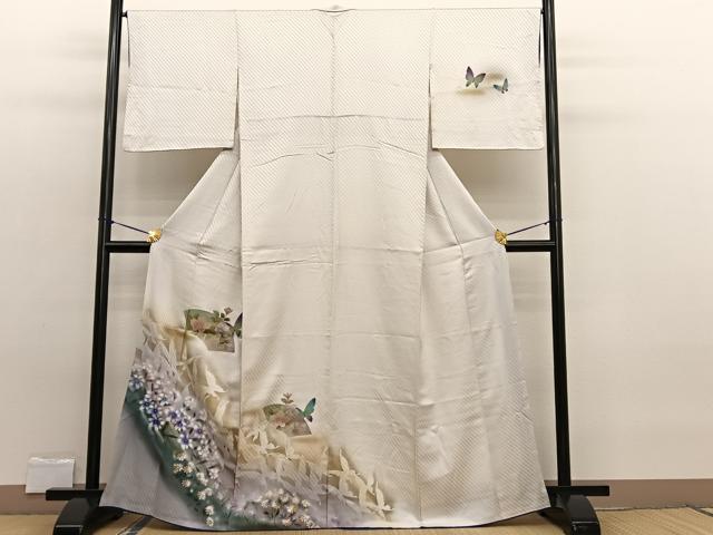 平和屋着物■訪問着　手描き　地紙花蝶文　暈し染め　金彩　正絹　逸品　BAAW7664hv