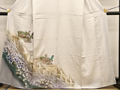 平和屋着物■訪問着　手描き　地紙花蝶文　暈し染め　金彩　正絹　逸品　BAAW7664hv