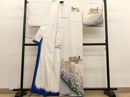 平和屋着物■訪問着　手描き　地紙花蝶文　暈し染め　金彩　正絹　逸品　BAAW7664hv