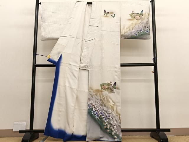 平和屋着物■訪問着　手描き　地紙花蝶文　暈し染め　金彩　正絹　逸品　BAAW7664hv