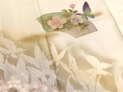 平和屋着物■訪問着　手描き　地紙花蝶文　暈し染め　金彩　正絹　逸品　BAAW7664hv