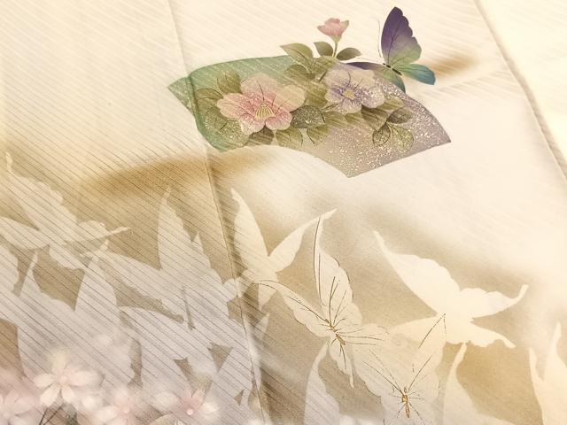 平和屋着物■訪問着　手描き　地紙花蝶文　暈し染め　金彩　正絹　逸品　BAAW7664hv