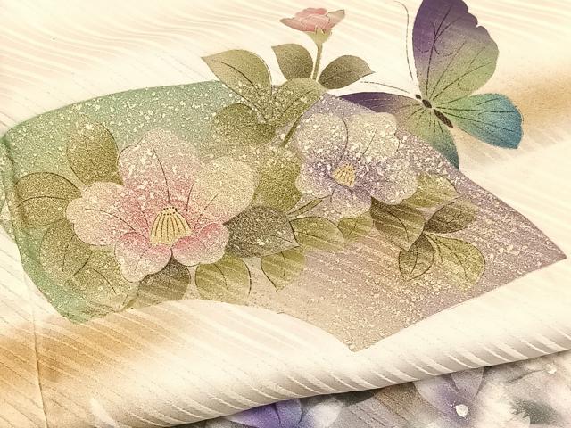 平和屋着物■訪問着　手描き　地紙花蝶文　暈し染め　金彩　正絹　逸品　BAAW7664hv