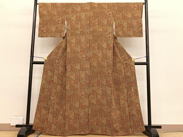 平和屋着物■上質な小紋 作家物 有職花蝶文 鬼しぼ縮緬 正絹 逸品 BAAW7668hv