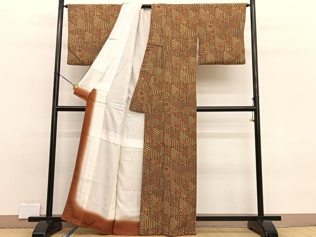 平和屋着物■上質な小紋 作家物 有職花蝶文 鬼しぼ縮緬 正絹 逸品 BAAW7668hv