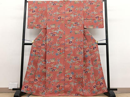 平和屋着物■上質な小紋　型染め　松竹梅亀甲文　鬼しぼ縮緬　正絹　逸品　未使用　BAAW7669hv