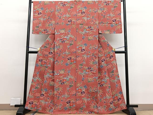 平和屋着物■上質な小紋　型染め　松竹梅亀甲文　鬼しぼ縮緬　正絹　逸品　未使用　BAAW7669hv