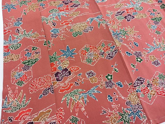平和屋着物■上質な小紋　型染め　松竹梅亀甲文　鬼しぼ縮緬　正絹　逸品　未使用　BAAW7669hv