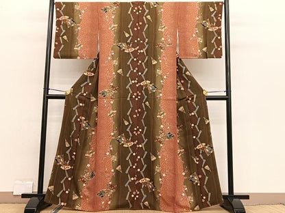 平和屋着物■上質な小紋　扇面花文　暈し染め　金彩　正絹　逸品　BAAW7676hv