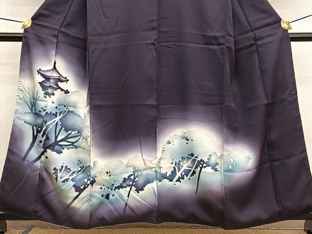 平和屋着物■訪問着　手描き　風景シルエット　暈し染め　正絹　逸品　BAAW7693hv