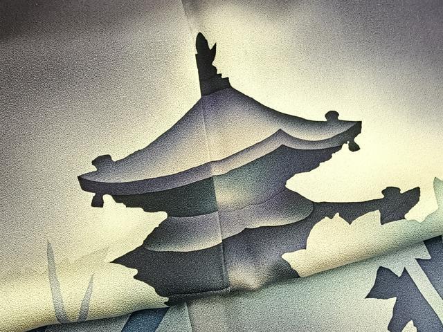 平和屋着物■訪問着　手描き　風景シルエット　暈し染め　正絹　逸品　BAAW7693hv