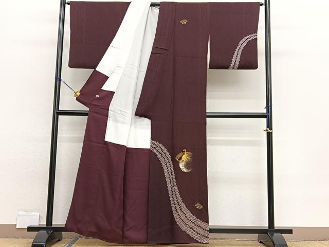 平和屋着物■訪問着　駒刺繍　ふくれ織　地紙鶴文　金彩　さが美扱い　正絹　逸品　BAAW7701hv