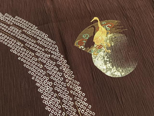 平和屋着物■訪問着　駒刺繍　ふくれ織　地紙鶴文　金彩　さが美扱い　正絹　逸品　BAAW7701hv