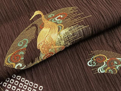 平和屋着物■訪問着　駒刺繍　ふくれ織　地紙鶴文　金彩　さが美扱い　正絹　逸品　BAAW7701hv