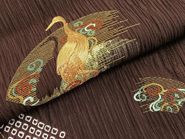 平和屋着物■訪問着　駒刺繍　ふくれ織　地紙鶴文　金彩　さが美扱い　正絹　逸品　BAAW7701hv