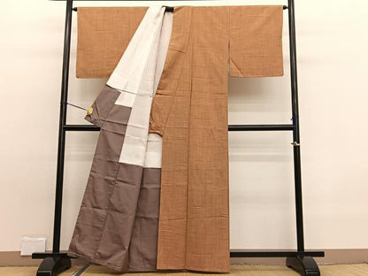 平和屋着物■上質な紬　横段文　正絹　逸品　BAAW7705hv