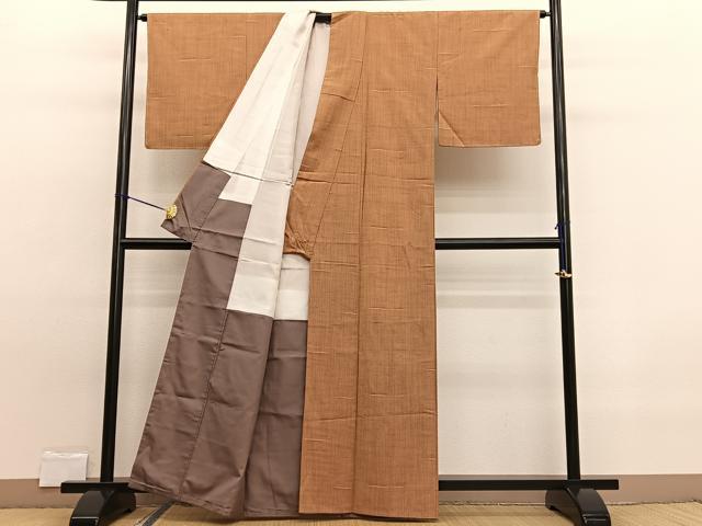 平和屋着物■上質な紬　横段文　正絹　逸品　BAAW7705hv