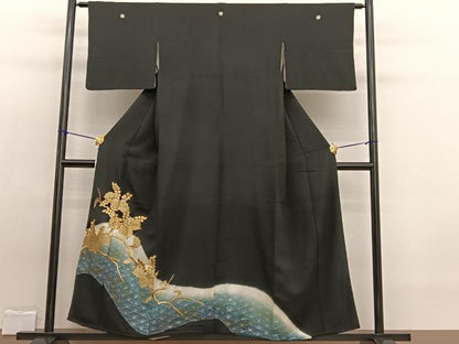 平和屋着物■豪華黒留袖　刺繍　桐花青海　暈し染め　金銀彩　正絹　逸品　BAAW7706hv