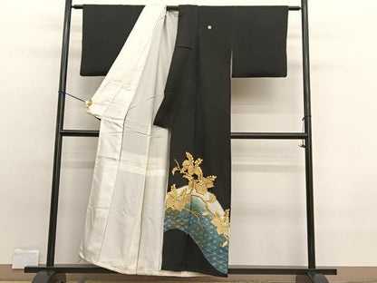 平和屋着物■豪華黒留袖　刺繍　桐花青海　暈し染め　金銀彩　正絹　逸品　BAAW7706hv