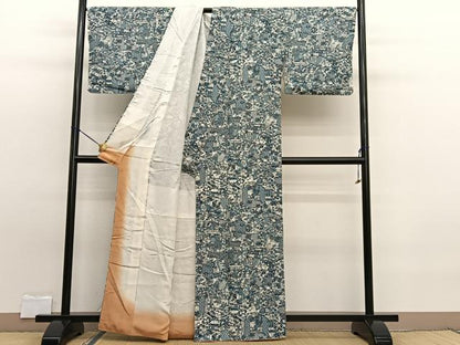 平和屋着物■上質な小紋　型染め　貝桶鼓花文　正絹　逸品　BAAW7709hv