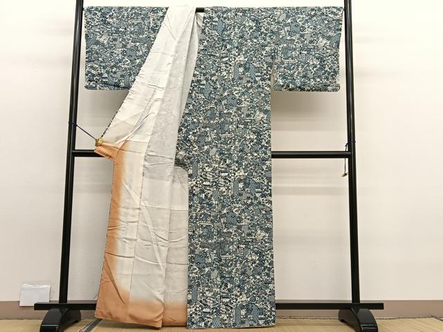 平和屋着物■上質な小紋　型染め　貝桶鼓花文　正絹　逸品　BAAW7709hv