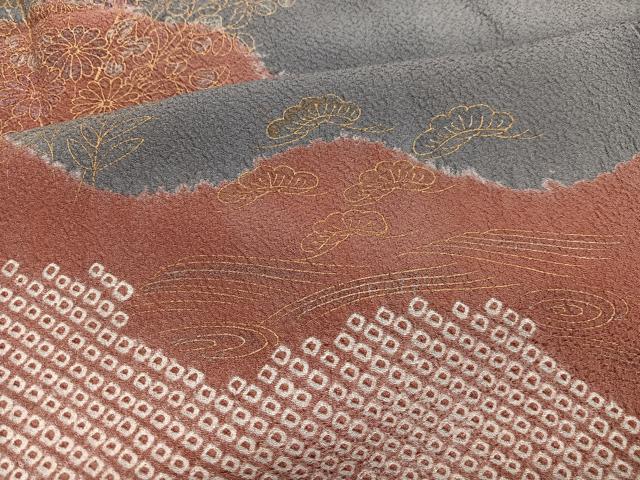 平和屋着物■訪問着　絞り　道長花文　金彩　正絹　逸品　未使用　BAAW7712hv