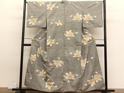 平和屋着物■上質な紬　椿　正絹　逸品　BAAW7716hv