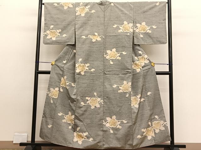 平和屋着物■上質な紬　椿　正絹　逸品　BAAW7716hv