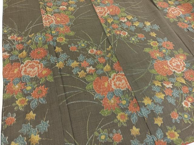 平和屋着物■上質なお召　草花文　正絹　逸品　BAAW7720hv