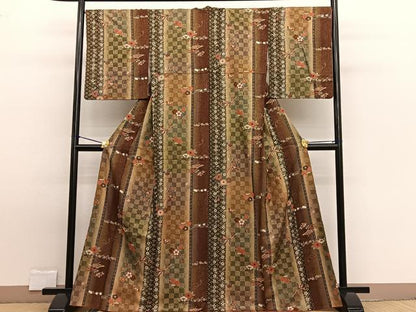 平和屋着物■上質な小紋　ふくれ織　花喰い鳳凰舞蝶文　金彩　正絹　逸品　BAAW7725hv
