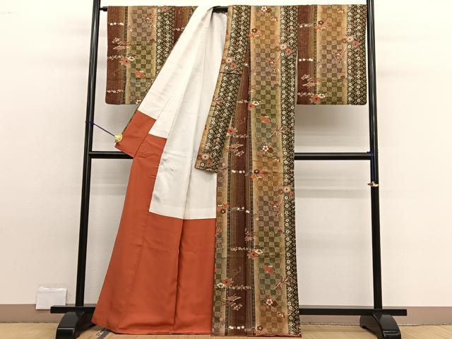 平和屋着物■上質な小紋　ふくれ織　花喰い鳳凰舞蝶文　金彩　正絹　逸品　BAAW7725hv