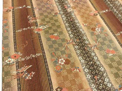 平和屋着物■上質な小紋　ふくれ織　花喰い鳳凰舞蝶文　金彩　正絹　逸品　BAAW7725hv