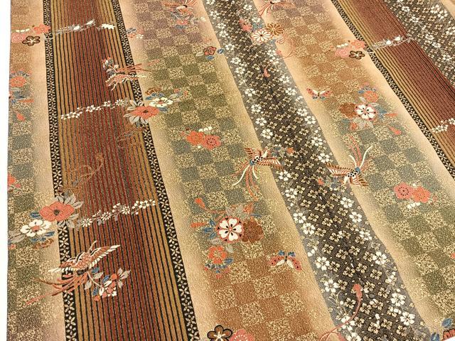 平和屋着物■上質な小紋　ふくれ織　花喰い鳳凰舞蝶文　金彩　正絹　逸品　BAAW7725hv