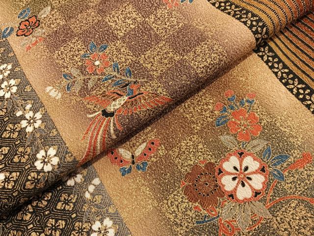 平和屋着物■上質な小紋　ふくれ織　花喰い鳳凰舞蝶文　金彩　正絹　逸品　BAAW7725hv