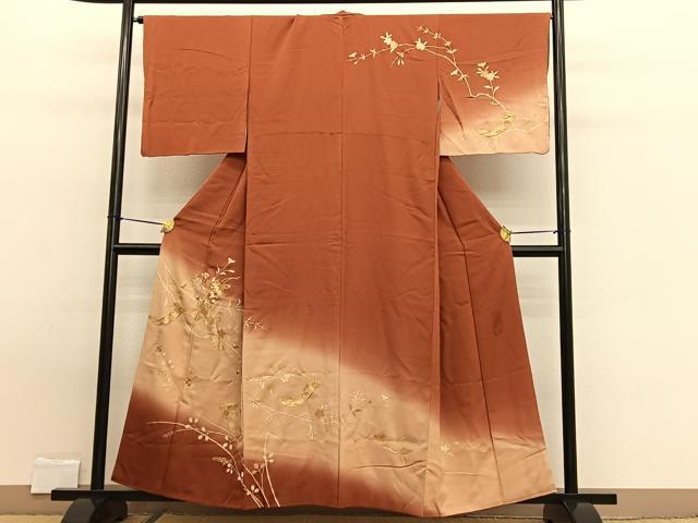 平和屋着物■訪問着　駒刺繍　短冊枝花文　暈し染め　金彩　正絹　逸品　BAAW7730hv
