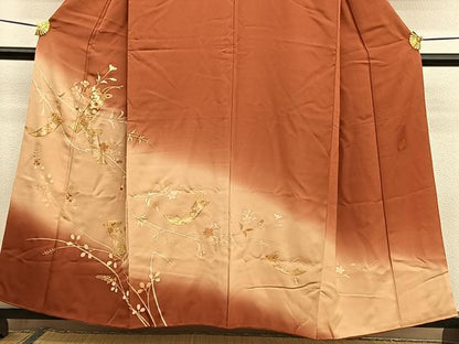 平和屋着物■訪問着　駒刺繍　短冊枝花文　暈し染め　金彩　正絹　逸品　BAAW7730hv