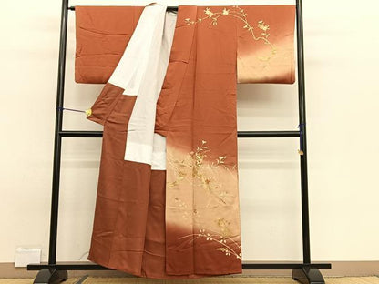 平和屋着物■訪問着　駒刺繍　短冊枝花文　暈し染め　金彩　正絹　逸品　BAAW7730hv