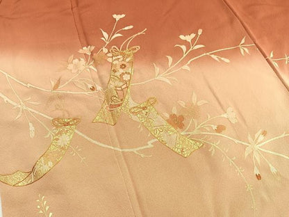 平和屋着物■訪問着　駒刺繍　短冊枝花文　暈し染め　金彩　正絹　逸品　BAAW7730hv