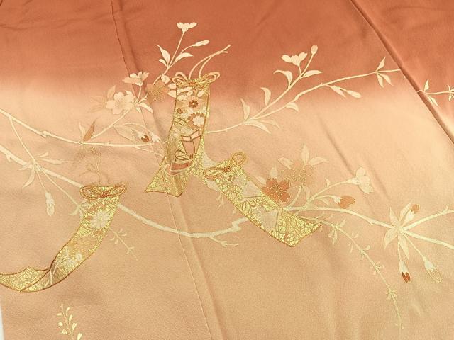 平和屋着物■訪問着　駒刺繍　短冊枝花文　暈し染め　金彩　正絹　逸品　BAAW7730hv
