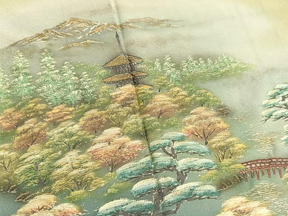 平和屋着物■訪問着　手描き　風景文　暈し染め　金彩　正絹　逸品　BAAW7731hv