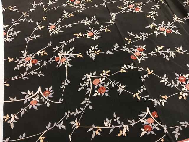 平和屋着物■上質な小紋　枝花文　黒地　正絹　逸品　BAAW7734hv