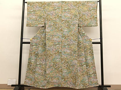 平和屋着物■上質な小紋　御所解花文　金彩　鬼しぼ縮緬　正絹　逸品　BAAW7743hv
