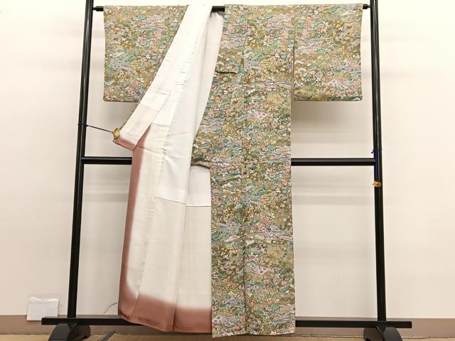 平和屋着物■上質な小紋　御所解花文　金彩　鬼しぼ縮緬　正絹　逸品　BAAW7743hv