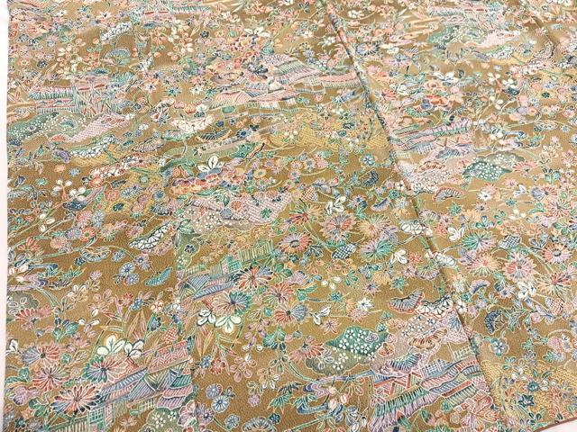 平和屋着物■上質な小紋　御所解花文　金彩　鬼しぼ縮緬　正絹　逸品　BAAW7743hv
