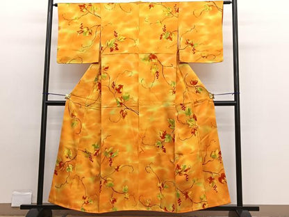 平和屋着物■上質な小紋　手描き　葡萄蔦の葉文　暈し染め　正絹　逸品　BAAW7746hv