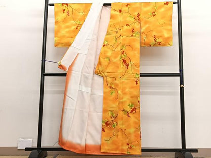 平和屋着物■上質な小紋　手描き　葡萄蔦の葉文　暈し染め　正絹　逸品　BAAW7746hv