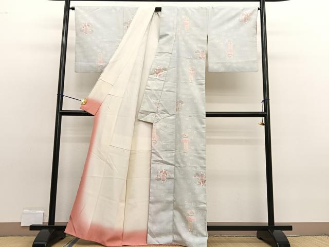 平和屋着物■小千谷紬　人物花文　正絹　逸品　BAAW7763hv