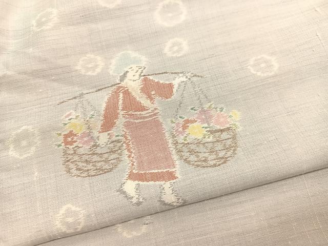 平和屋着物■小千谷紬　人物花文　正絹　逸品　BAAW7763hv